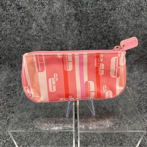 Clinique Vinyl Cosmetic Bag Pink & White 6.5” x 3.5”